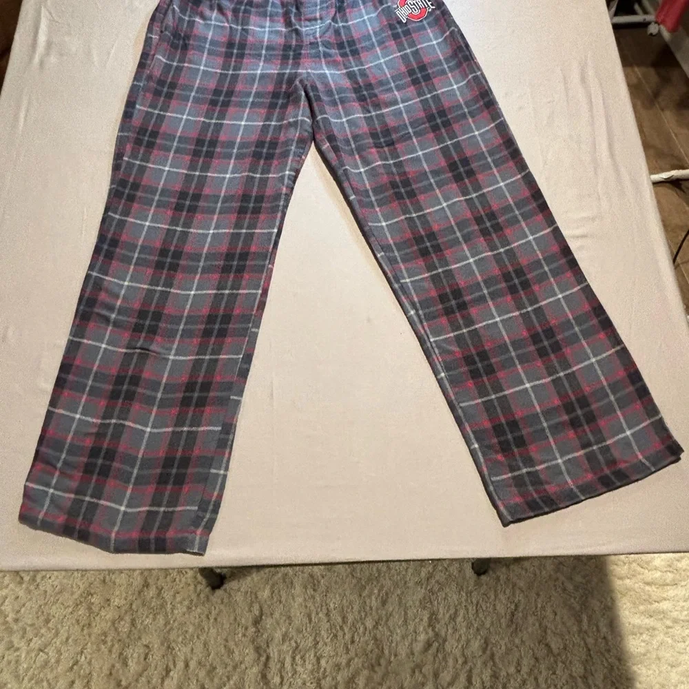 Ohio State Buckeyes Pajama Pants Mens Large Red Grey Plaid Varsity Sleepwear OSU